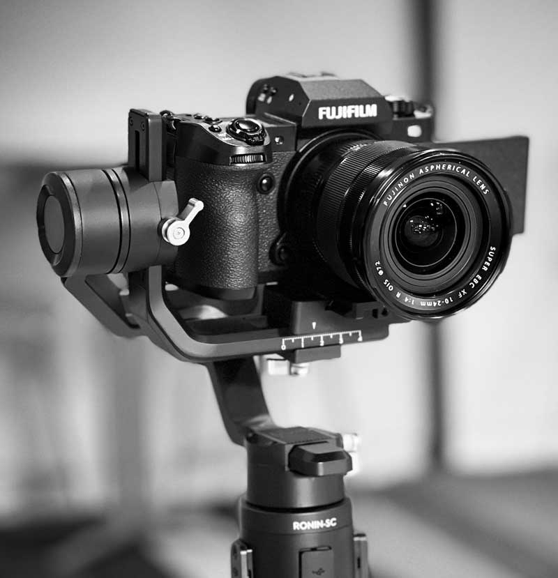 Camera mounted on a gimbal for video production
