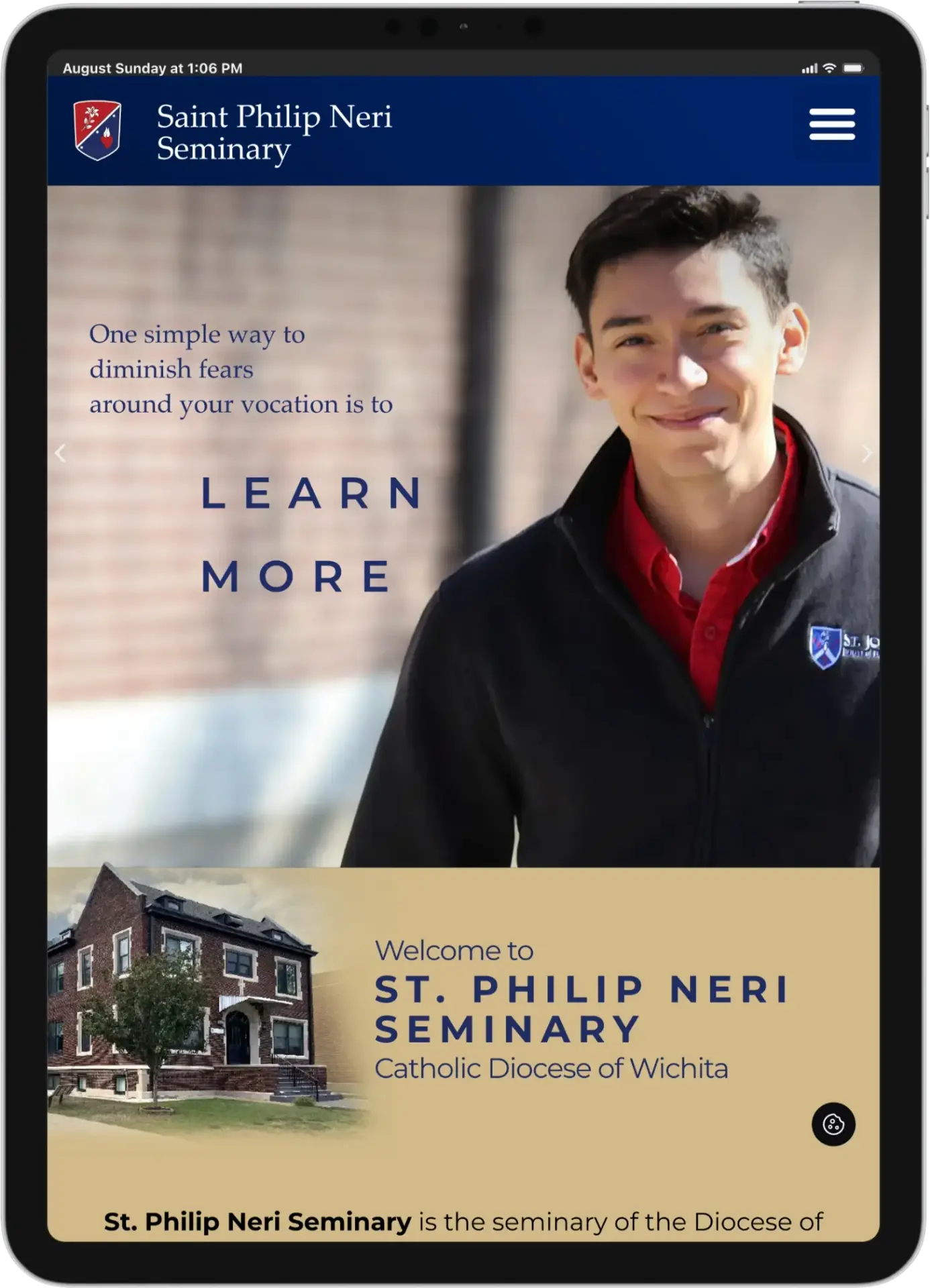 St. Philip Neri Seminary website on tablet